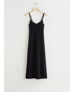 Strappy Midi Knit Dress Black