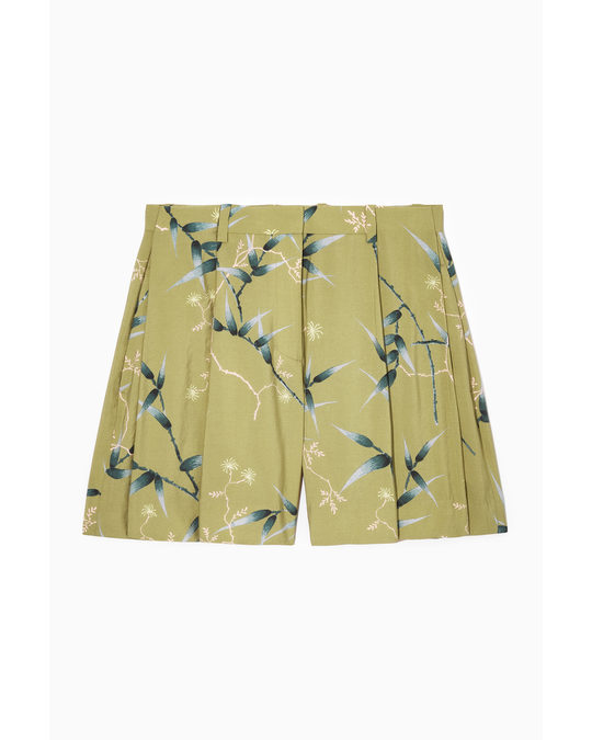 COS Printed Tailored A-line Shorts Khaki