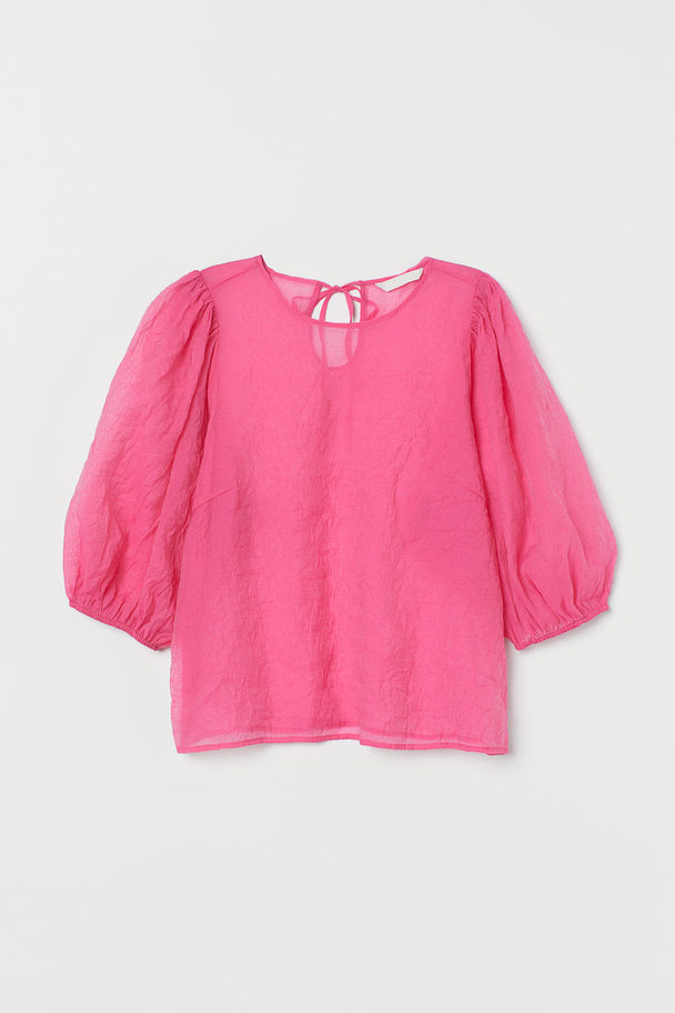 H&M Puff-sleeved Blouse Pink