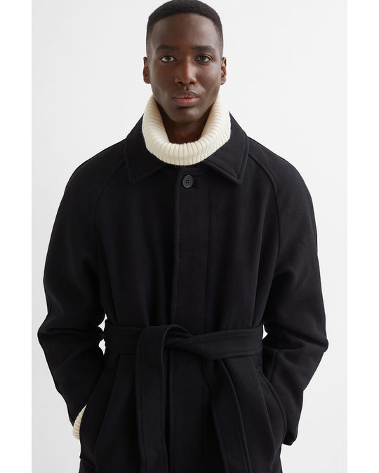 H&M Felted Wool-blend Car Coat Black