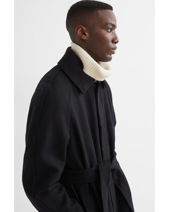 H&M Felted Wool-blend Car Coat Black