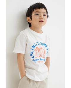 T-shirt Met Print Wit/erling's Surf Store