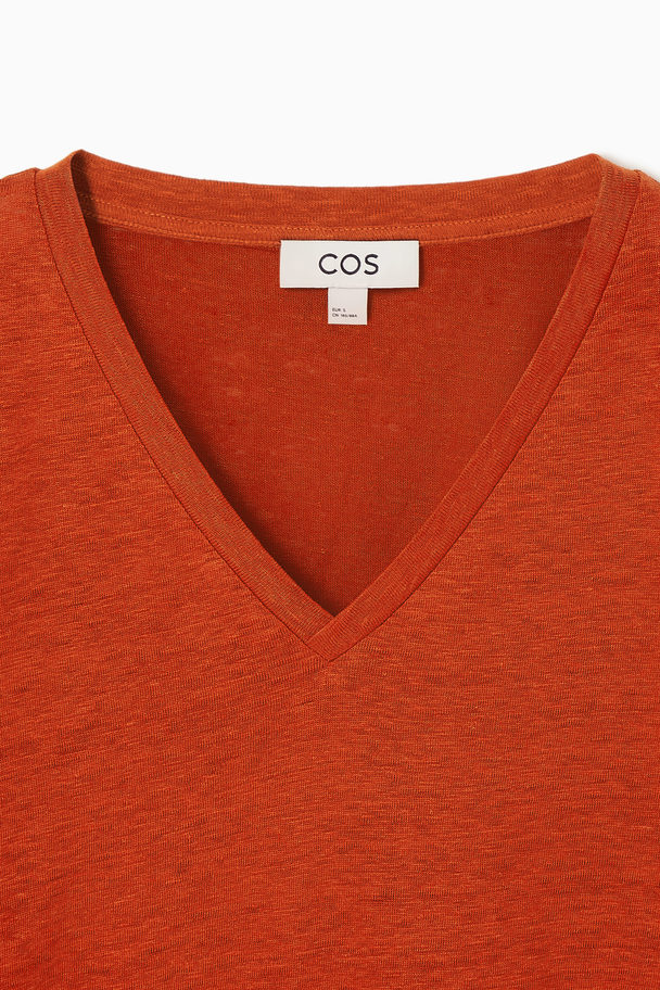 COS V-neck Linen T-shirt Dark Orange