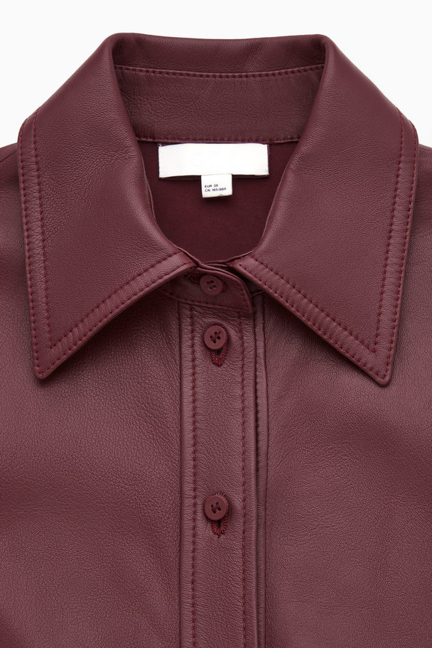 COS Belted Leather Midi Shirt Dress Burgundy