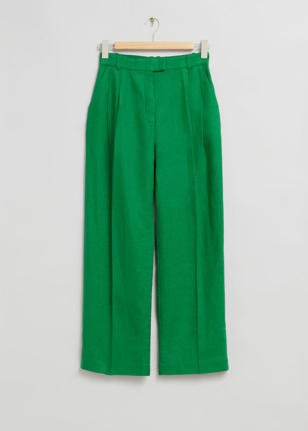 & Other Stories Tailored Linen Trousers Green