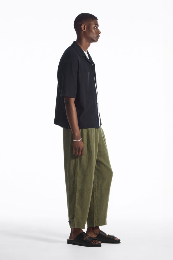 COS Cropped Wide-leg Linen Trousers Khaki Green