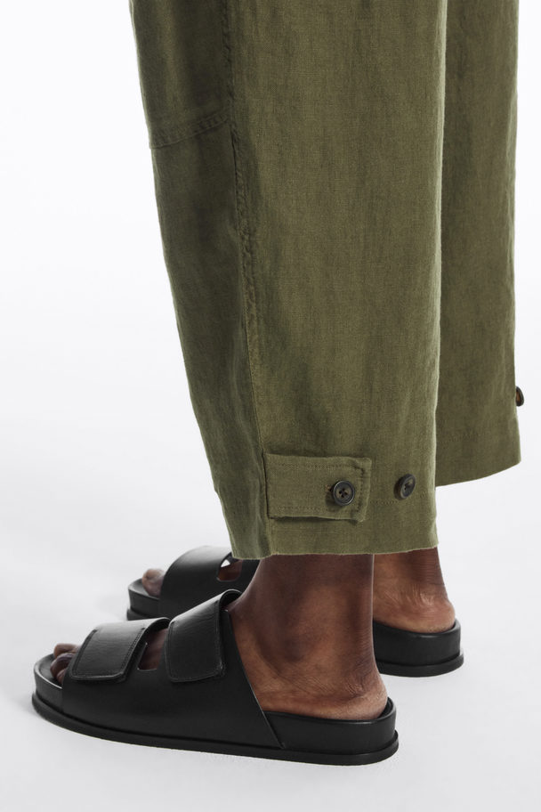 COS Cropped Wide-leg Linen Trousers Khaki Green