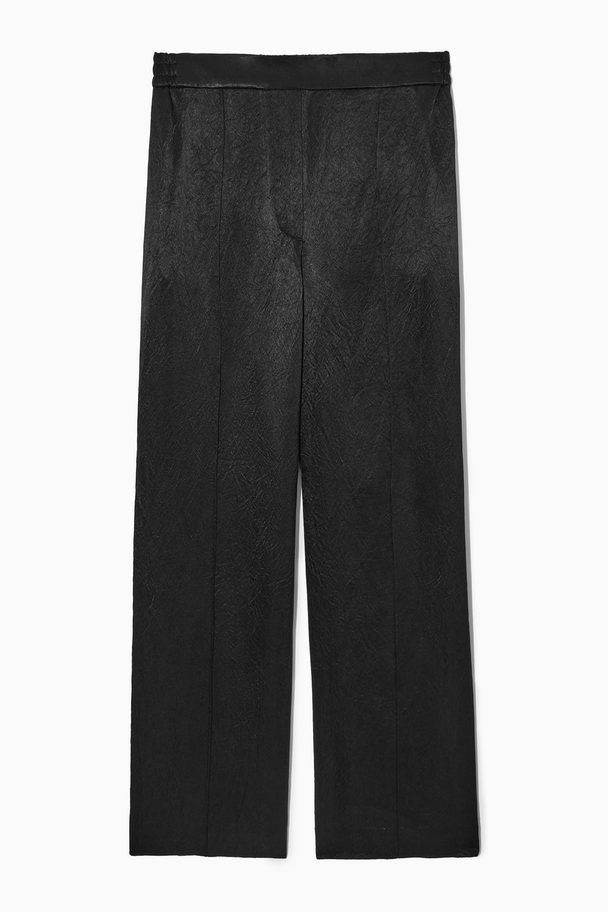 COS Pintucked Textured-satin Trousers Black