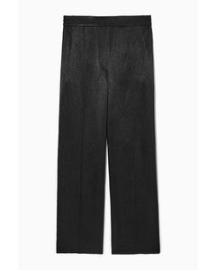 Pintucked Textured-satin Trousers Black