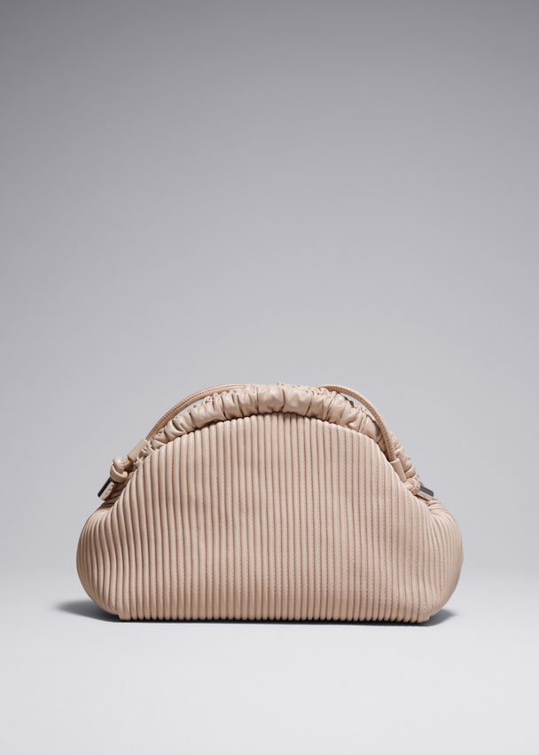 & Other Stories Pleated Leather Clutch Bag Beige