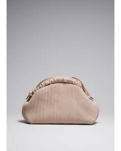 Pleated Leather Clutch Bag Beige
