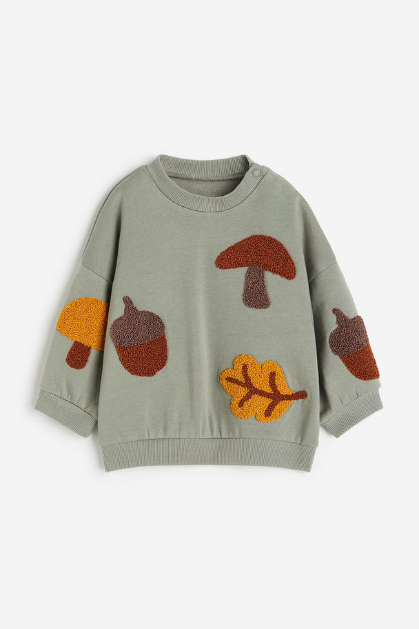 H&M Sweater Met Applicatie Kakigroen