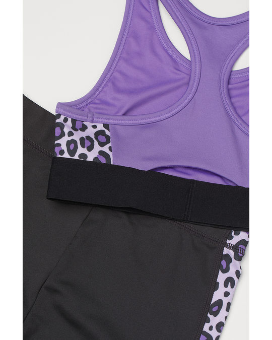 H&M 2-piece Sports Set Light Purple/leopard Print