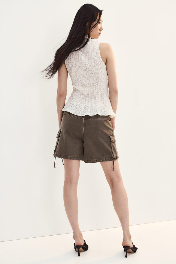 H&M Regular Denim Utilityshort Donkertaupe