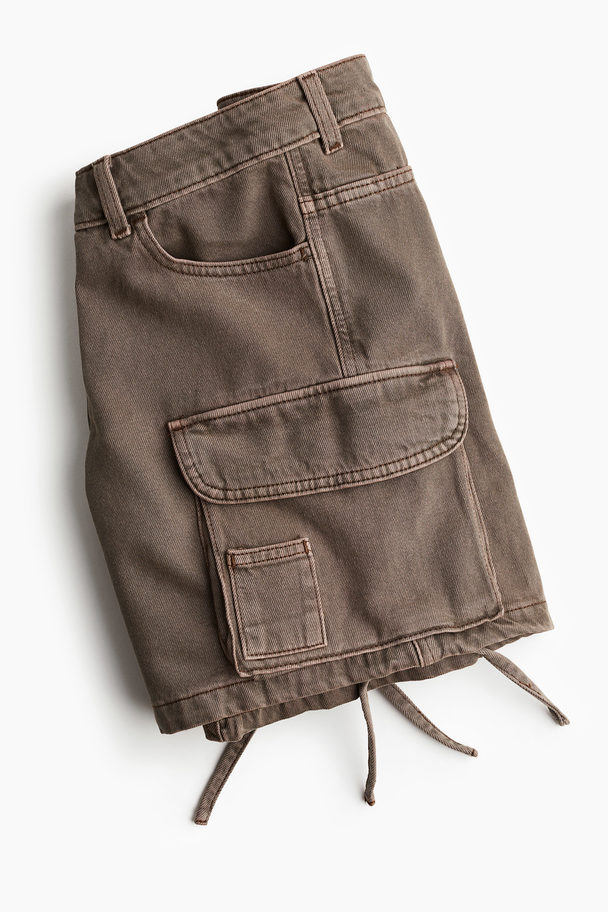 H&M Regular Denim Utilityshort Donkertaupe