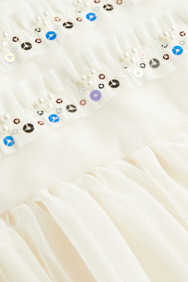H&M Embellished Tulle Dress Natural White
