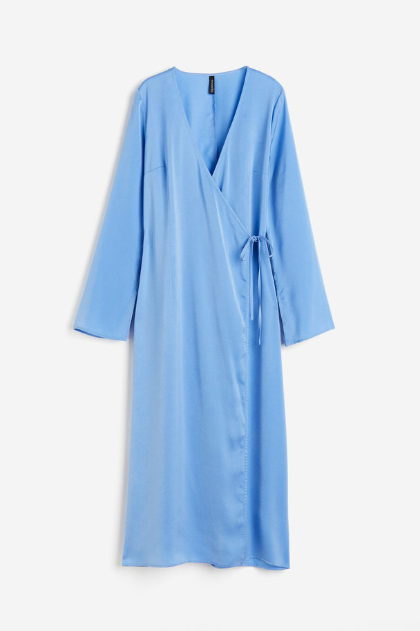 H&M Slå Om-kjole I Satin Blå