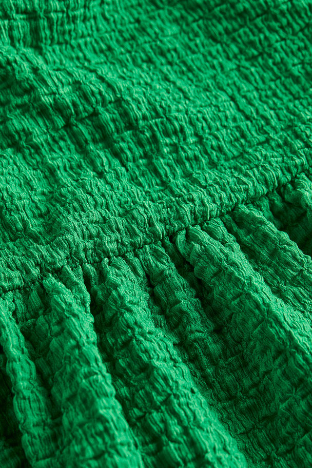 H&M Puff-sleeved Textured Jersey Dress Green