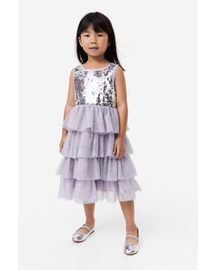 Sequined Tulle Dress Dusty Purple/silver-coloured
