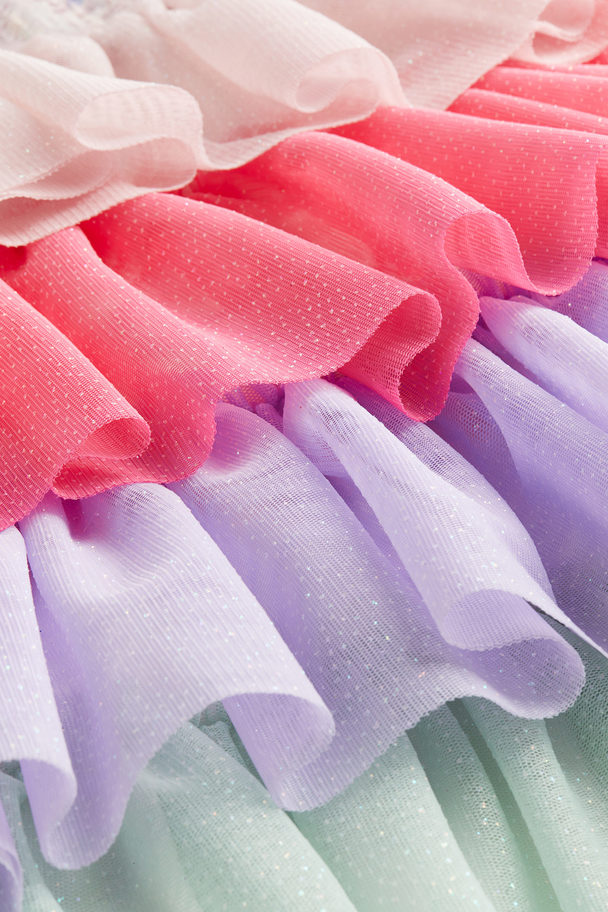 H&M Sequined Tulle Dress Light Dusky Pink/striped