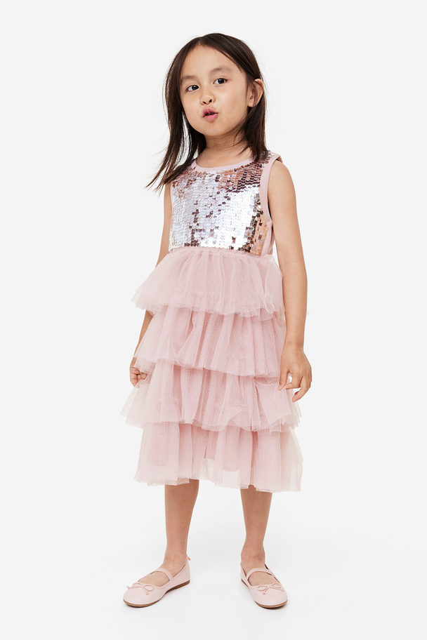 H&M Sequined Tulle Dress Old Rose