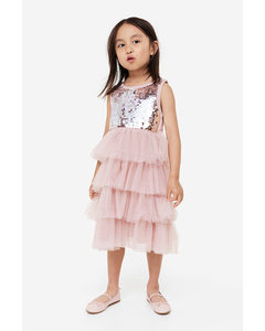 Sequined Tulle Dress Old Rose