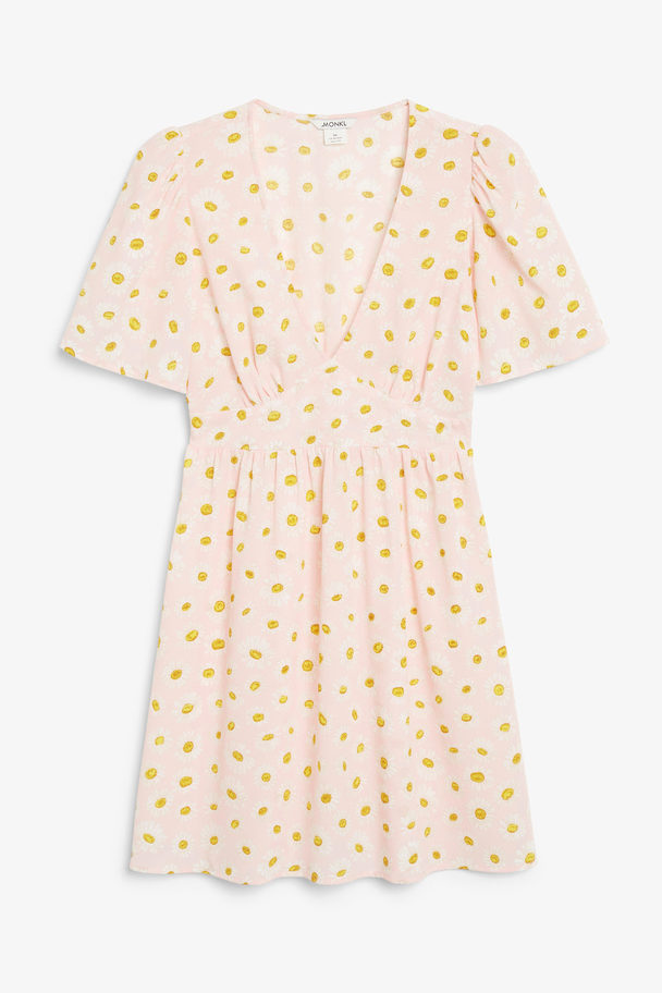 Monki Short-sleeved Daisy Print V-neck Dress Pink Daisy Flower Print