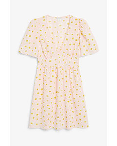 Short-sleeved Daisy Print V-neck Dress Pink Daisy Flower Print