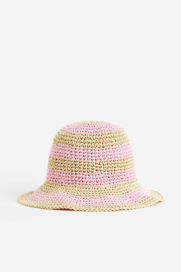 H&M Straw Hat Light Pink/striped