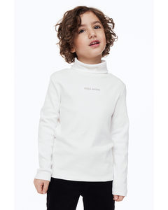 Ribbed Polo-neck Top White/chill Mode