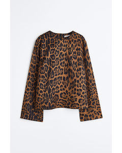 Long-sleeved Blouse Brown/leopard Print