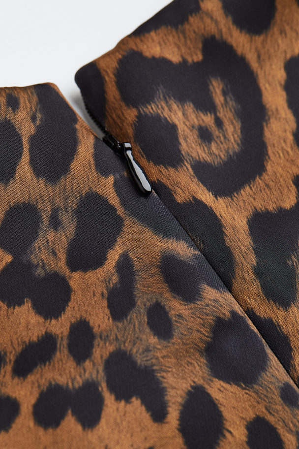 H&M Long-sleeved Blouse Brown/leopard Print