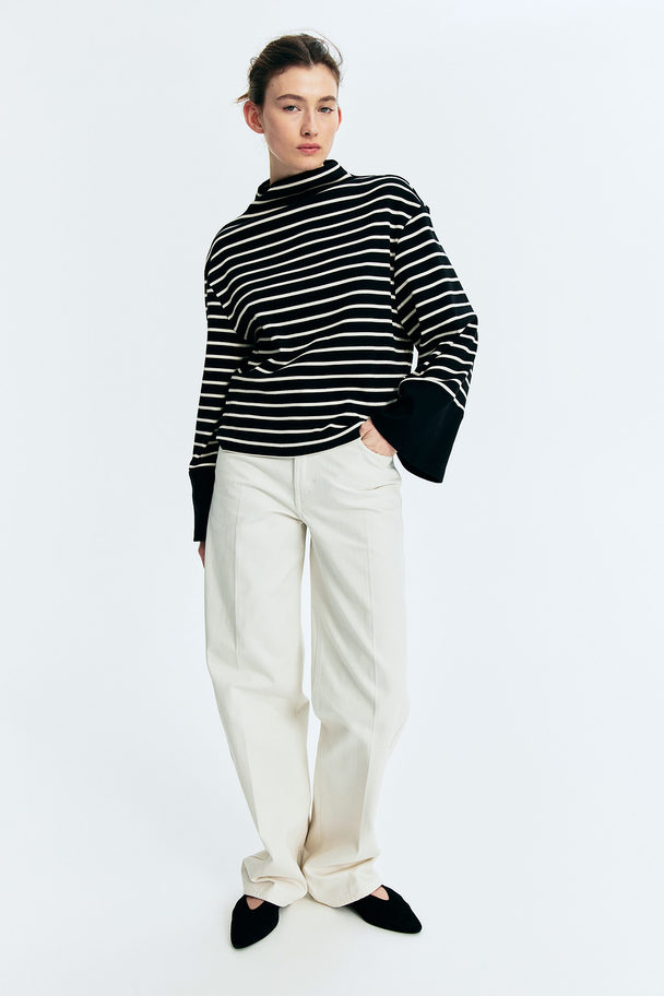 H&M Cotton Jersey Top Navy Blue/striped