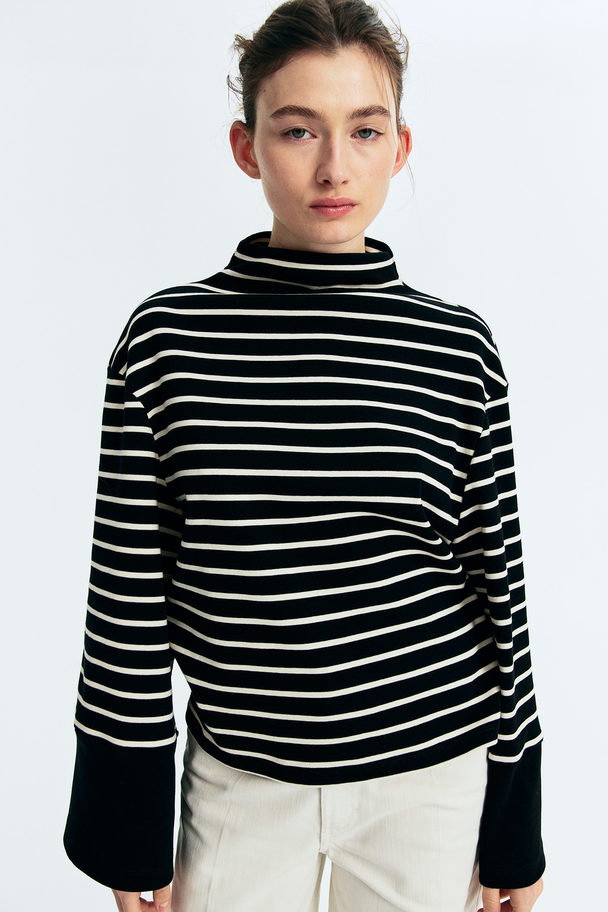 H&M Cotton Jersey Top Navy Blue/striped