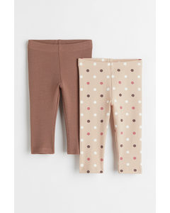 2-pack Cotton Leggings Light Brown/spotted