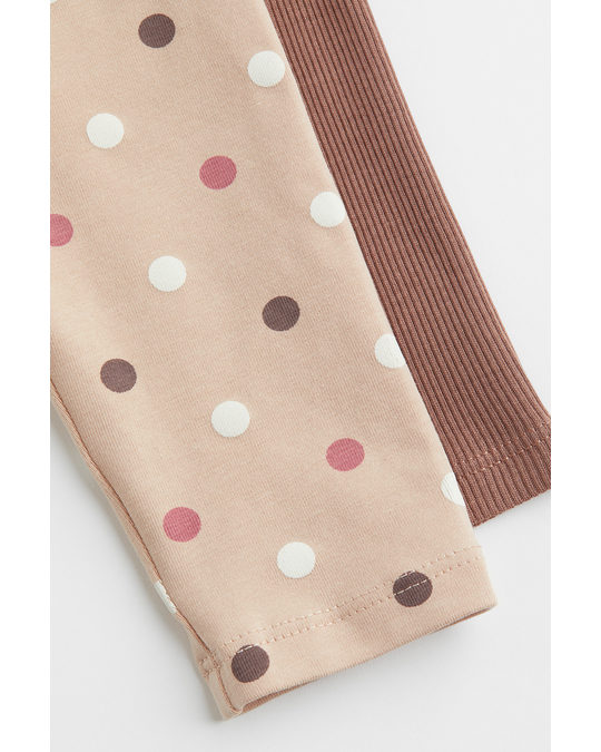 H&M 2-pack Cotton Leggings Light Brown/spotted