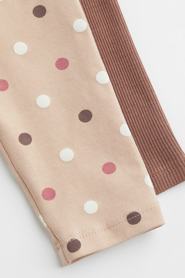 H&M 2-pack Cotton Leggings Light Brown/spotted