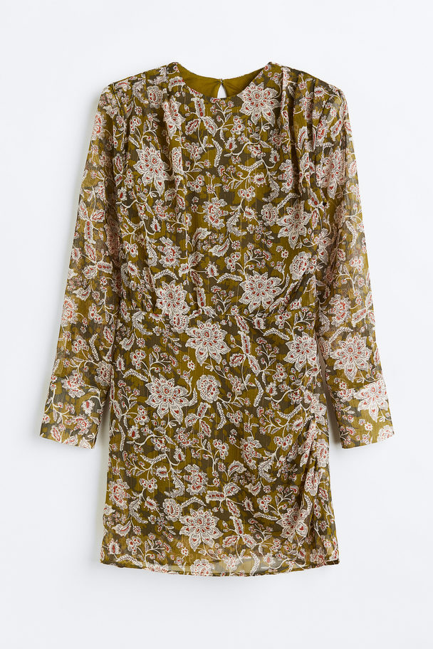 H&M Chiffon Dress Khaki Green/floral