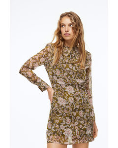 Chiffon Dress Khaki Green/floral