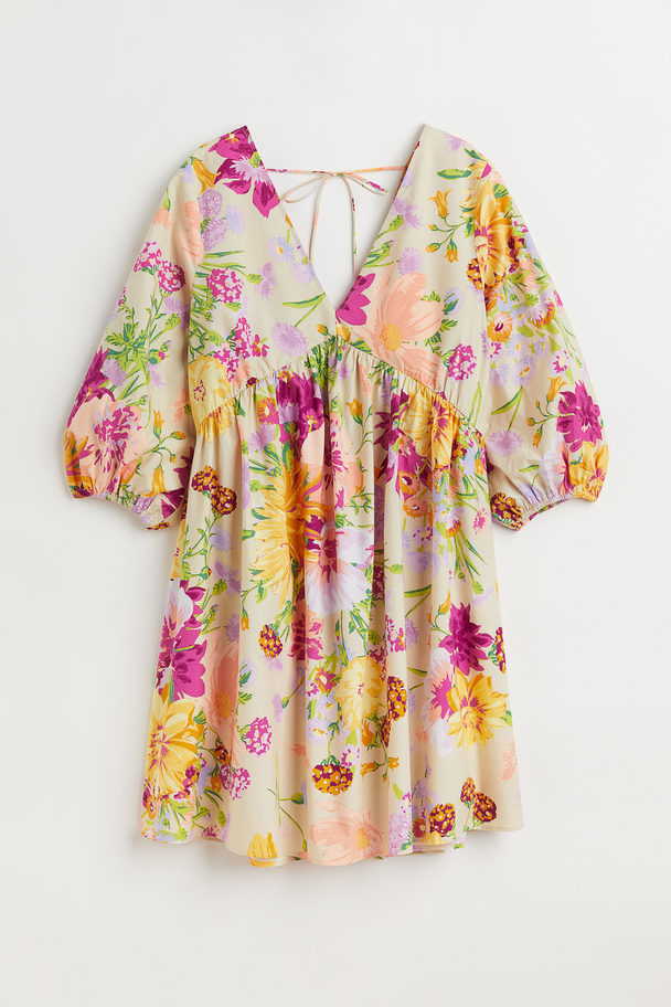 H&M Kleid mit V-Ausschnitt Cremefarben/Geblümt