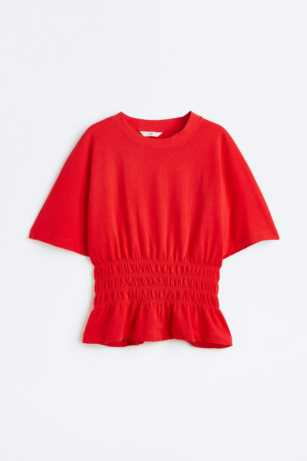 H&M Smocked-waist Top Red