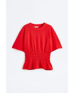 Smocked-waist Top Red