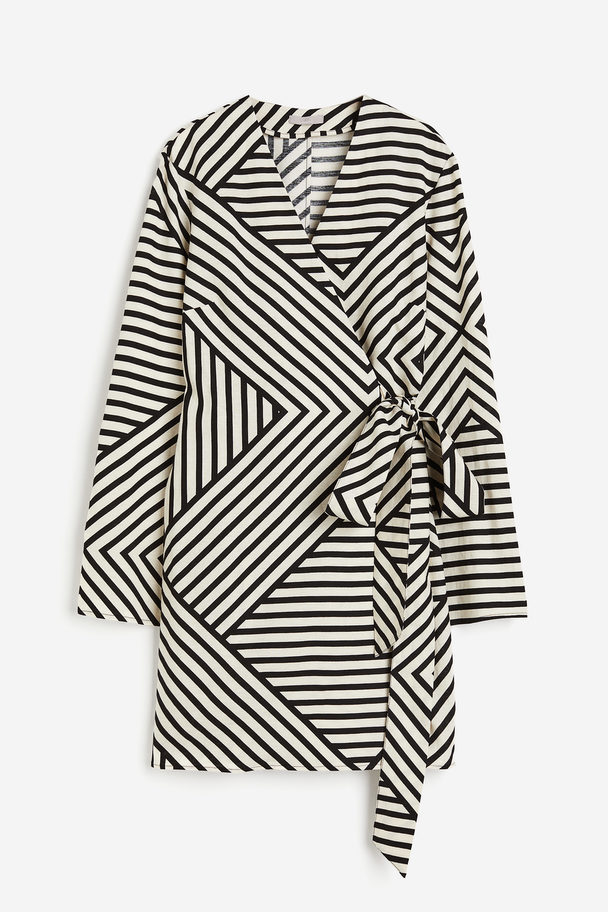 H&M Slå Om-kjole I Hørblanding Creme/geometrisk Mønster