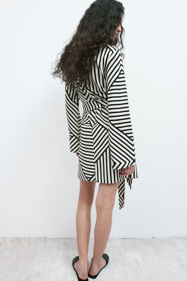 H&M Linen-blend Wrap Dress Cream/geometric Pattern