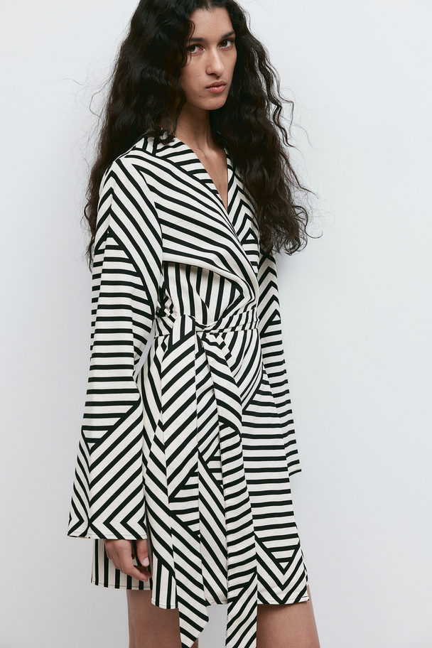 H&M Linen-blend Wrap Dress Cream/geometric Pattern