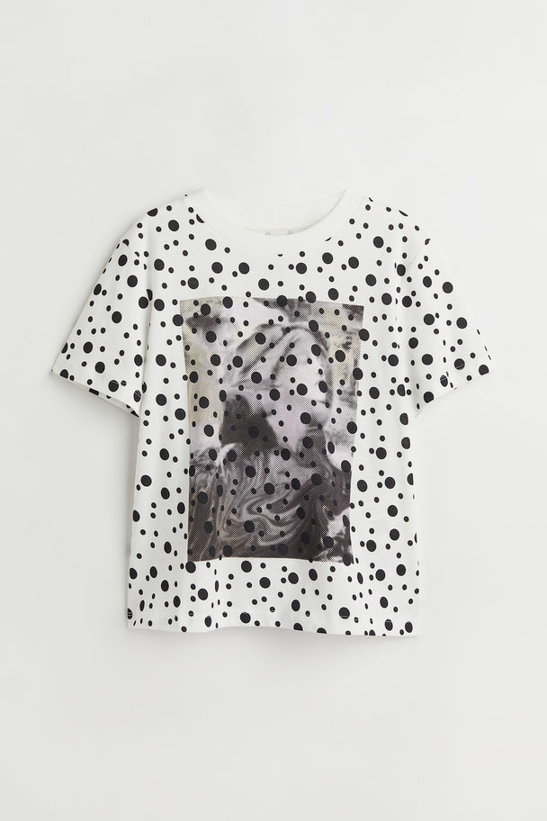 H&M T-shirt Med Digitalt Trykk Hvit/prikket