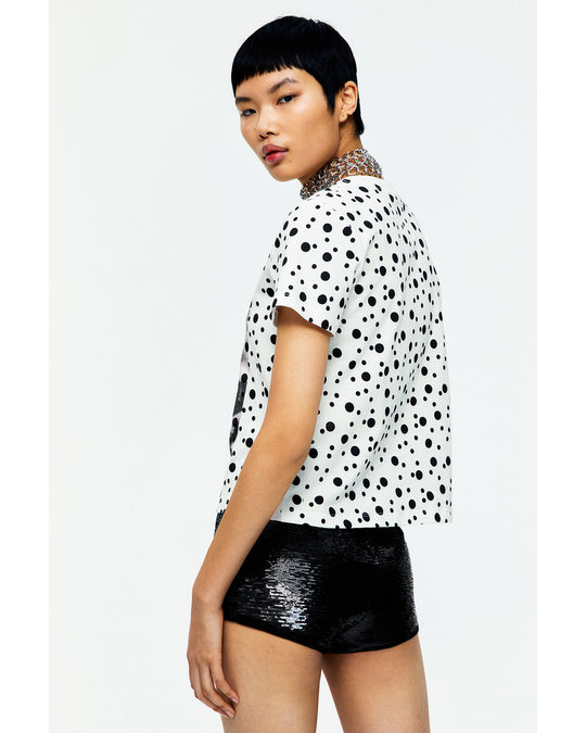 H&M Digital-print T-shirt White/spotted