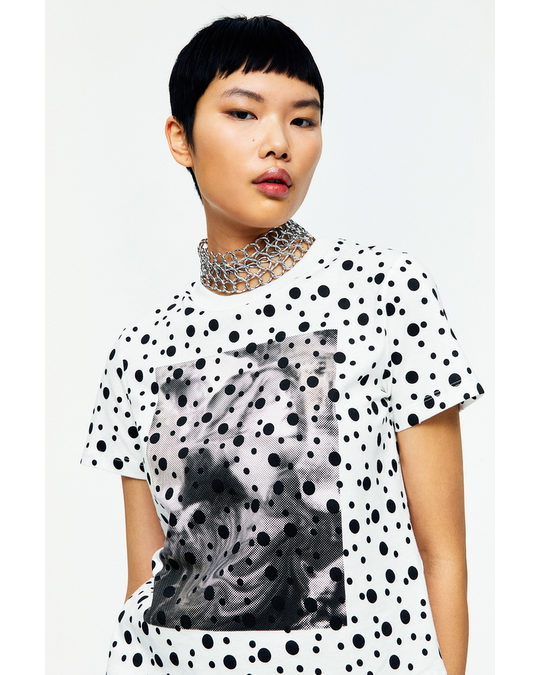 H&M Digital-print T-shirt White/spotted