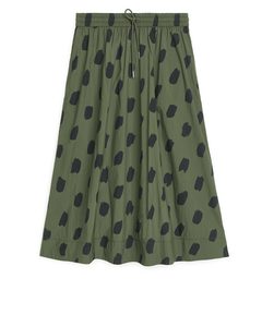 Printed Drawstring Skirt Khaki Green/black