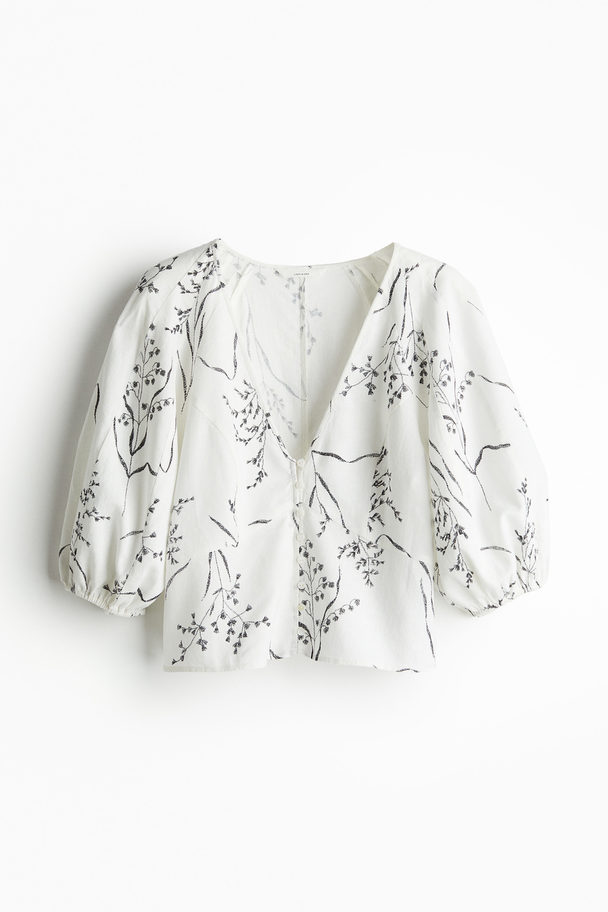 H&M Blouse Van Linnenmix Wit/dessin